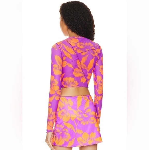 AFRM Women Tropical Floral Mesh 2 Piece Set Crop Top Mini Skirt Size Medium - Picture 4 of 7